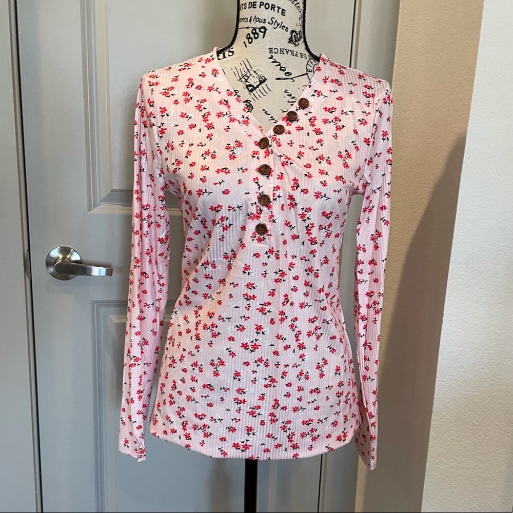 V-Neck Button Top